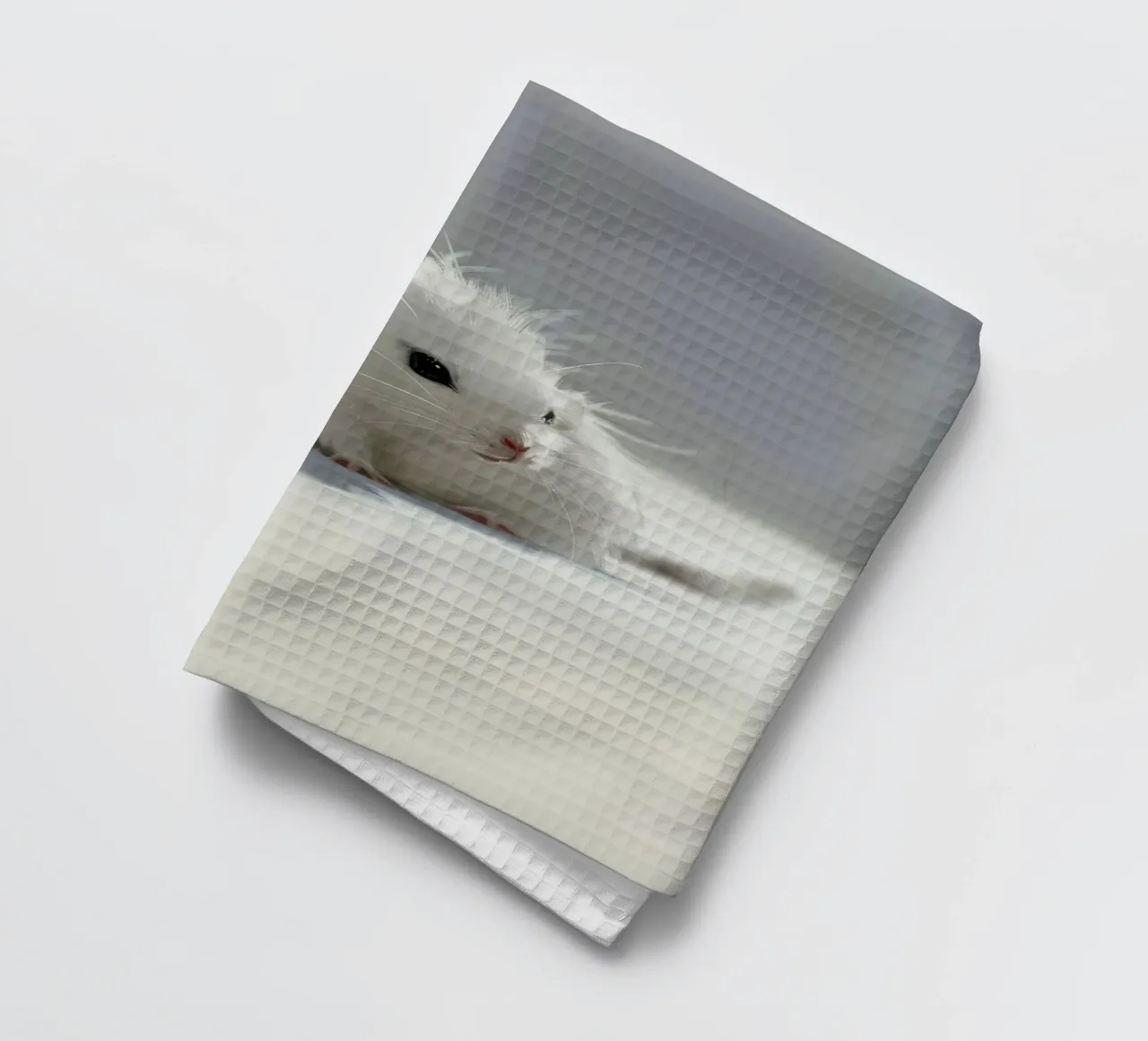 weißer Hamster mit flauschigem Fell, sitzt auf hellgrauem Untergrund Geschirrtuch von DesignDoodle