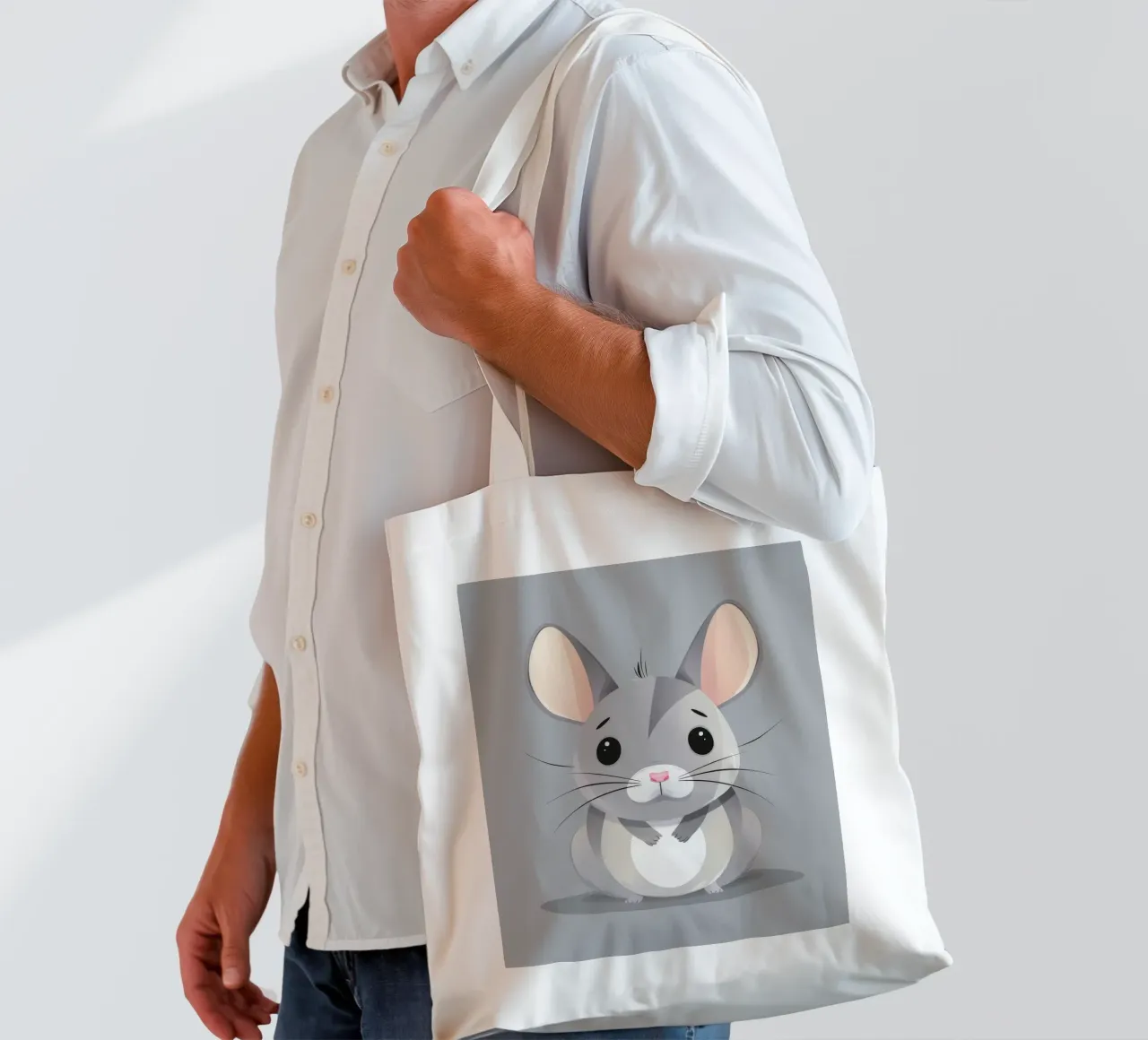 vignetta di un cincillà grigio seduto rivolto in avanti borsa in juta da DesignDoodle