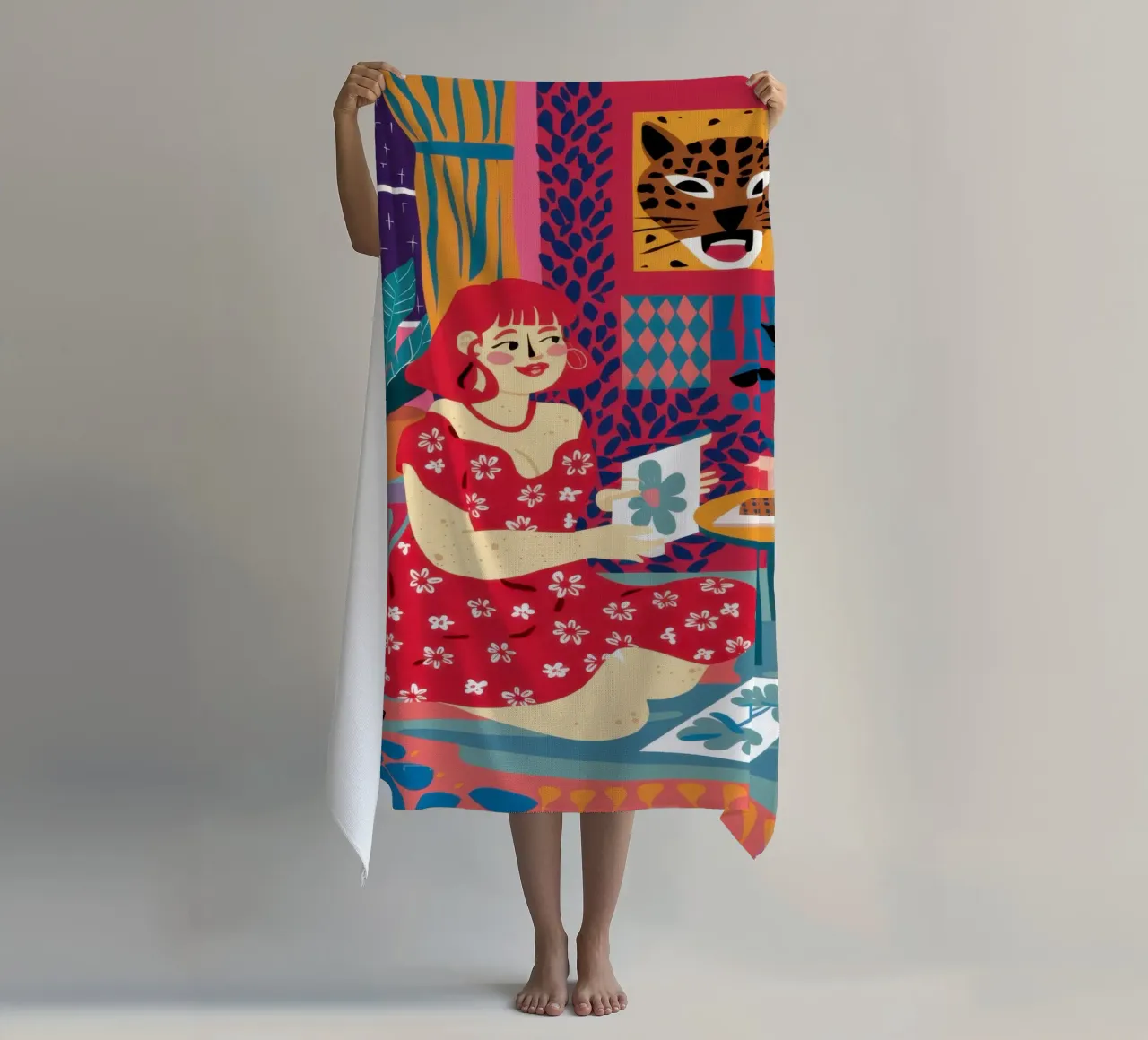 Leopard Reading Tarots beach towel by Pale Aura