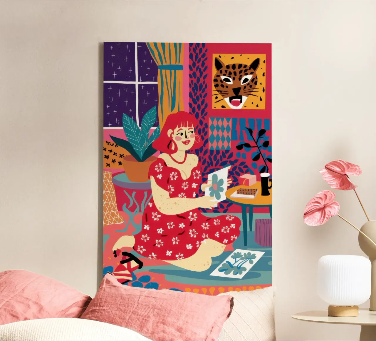 Leopard Reading Tarots canvas by Pale Aura
