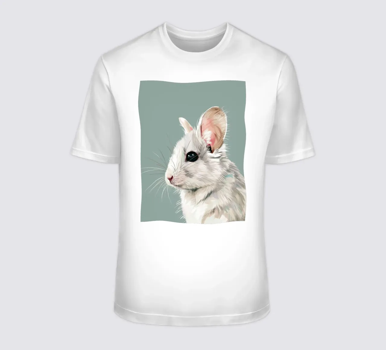 souris blanche, vue de côté, sur un fond vert mat. t-shirt de DesignDoodle