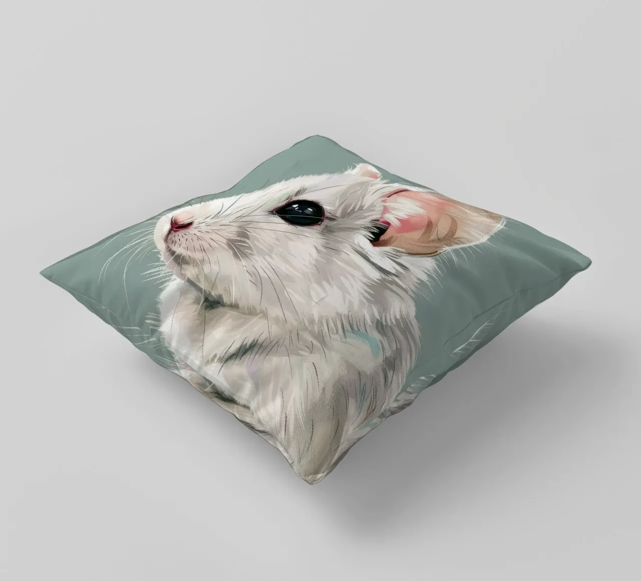 souris blanche, vue de côté, sur un fond vert mat. coussin de DesignDoodle