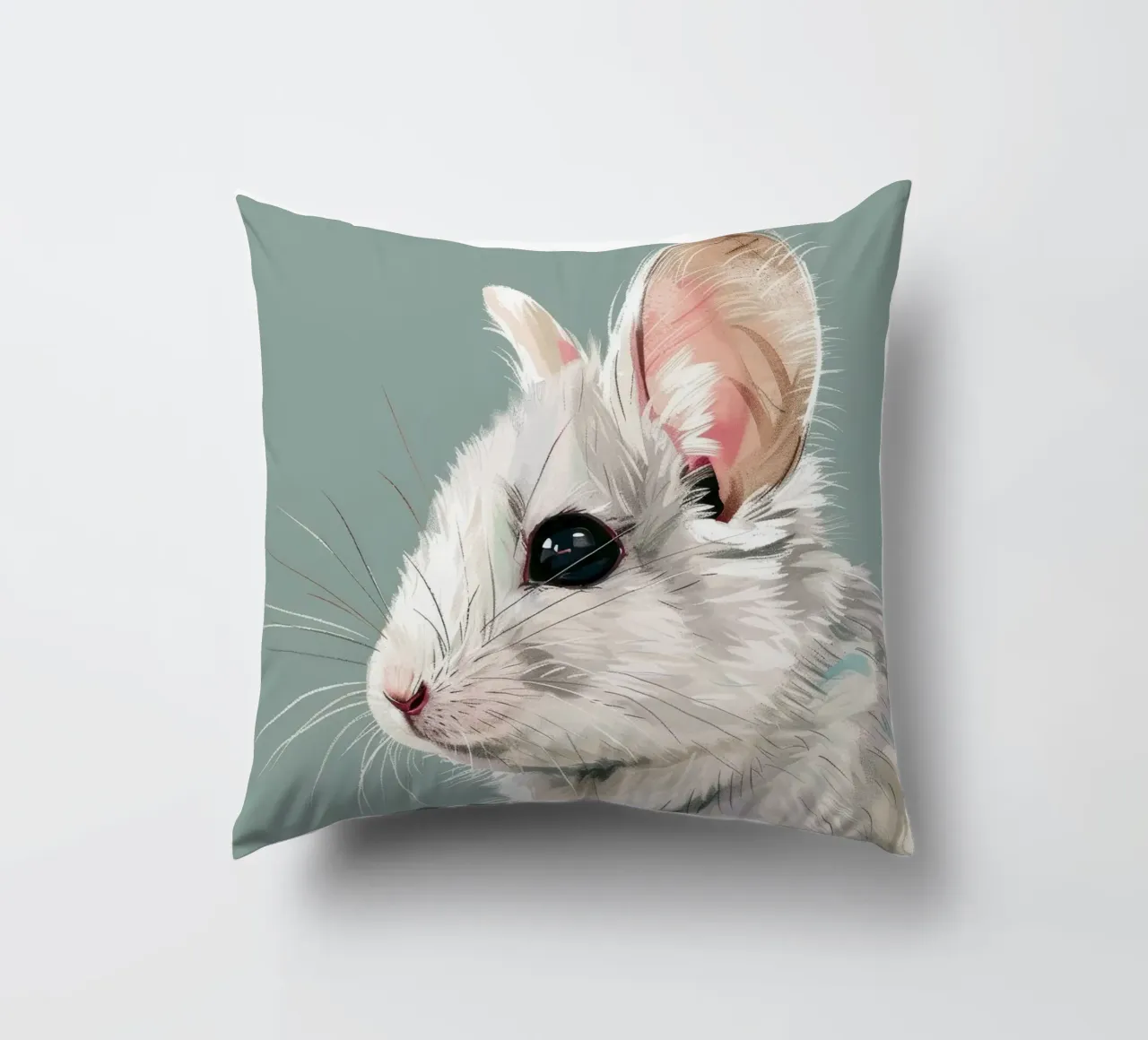 souris blanche, vue de côté, sur un fond vert mat. coussin de DesignDoodle