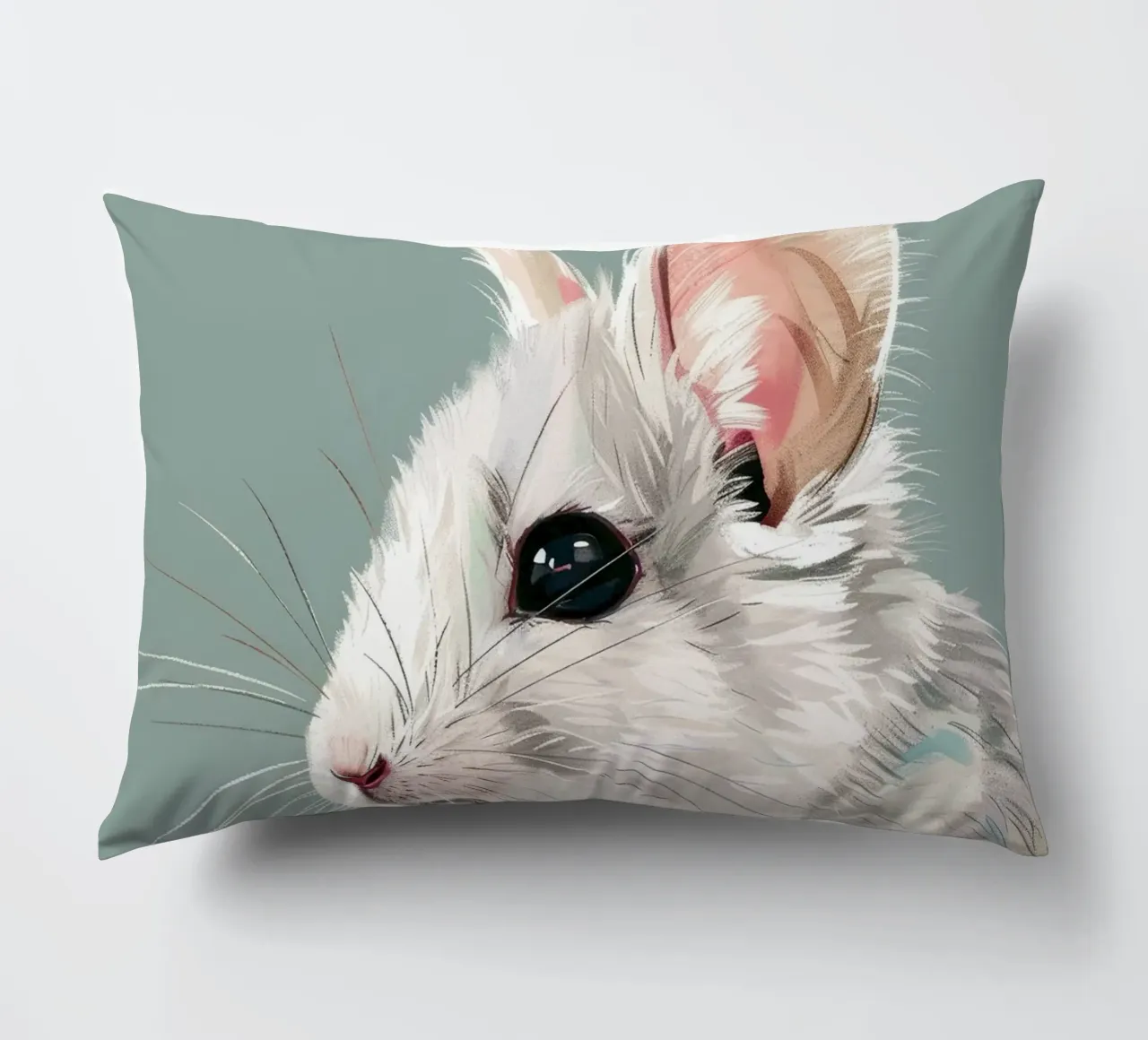 souris blanche, vue de côté, sur un fond vert mat. coussin de DesignDoodle