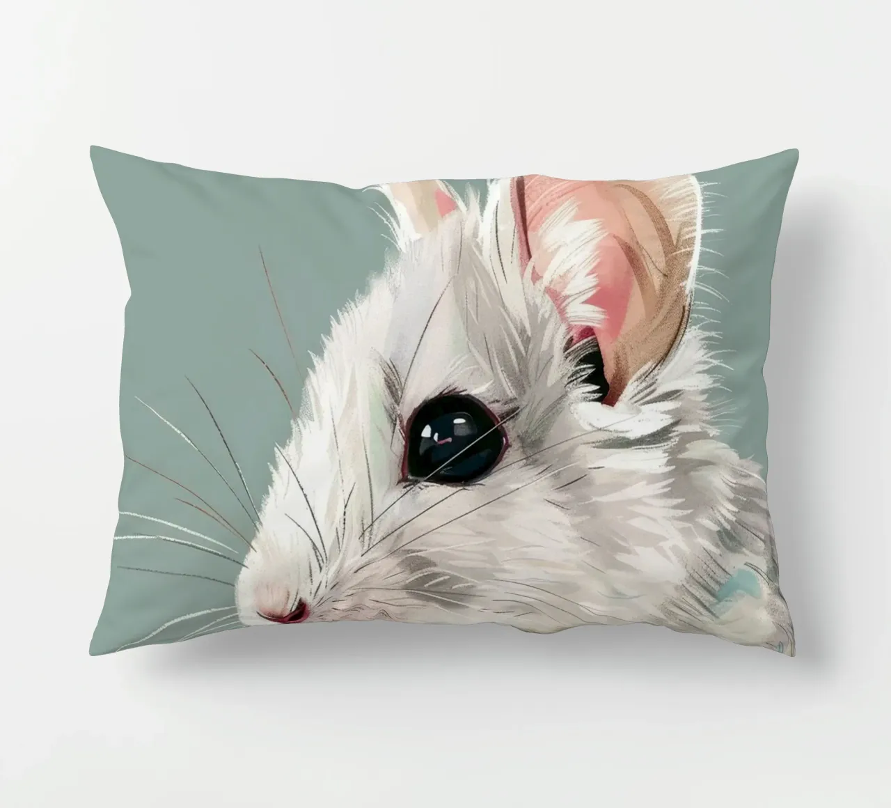 souris blanche, vue de côté, sur un fond vert mat. coussin de DesignDoodle