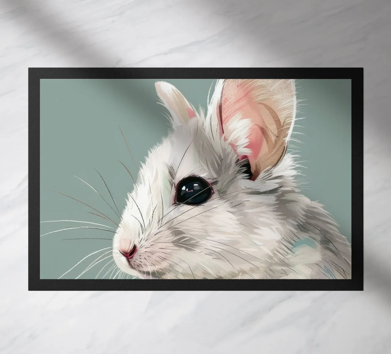 souris blanche, vue de côté, sur un fond vert mat. paillasson de DesignDoodle