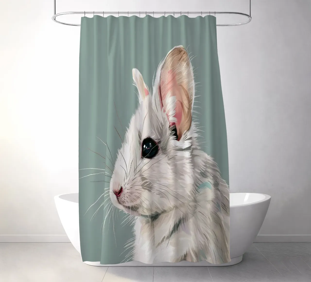 souris blanche, vue de côté, sur un fond vert mat. rideau de douche de DesignDoodle
