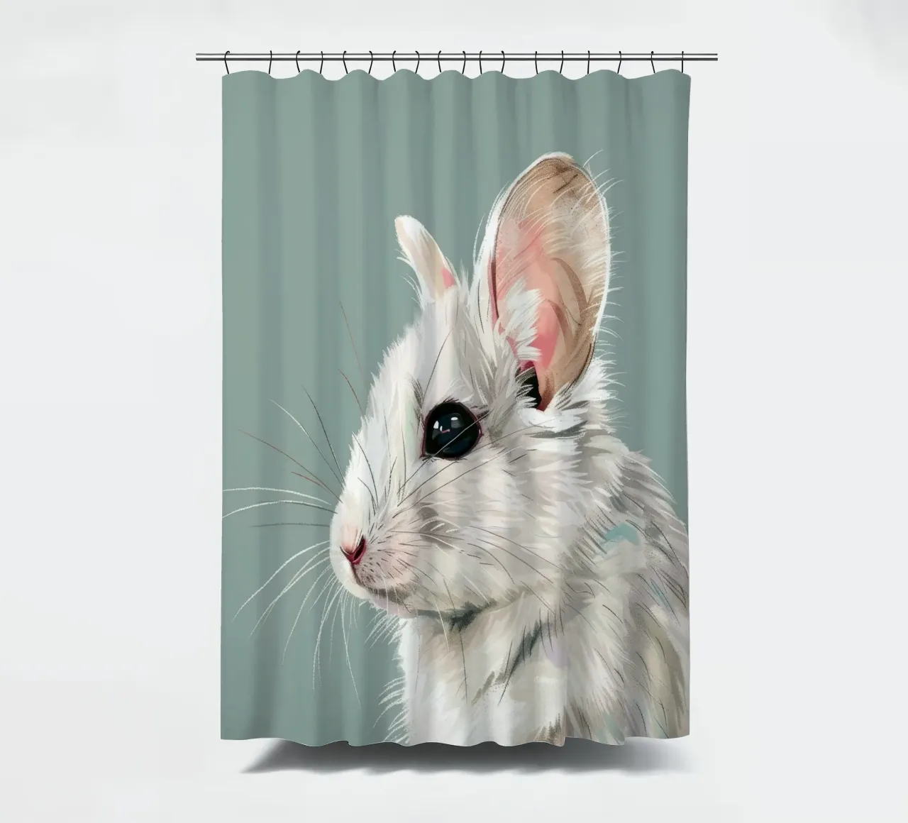 souris blanche, vue de côté, sur un fond vert mat. rideau de douche de DesignDoodle
