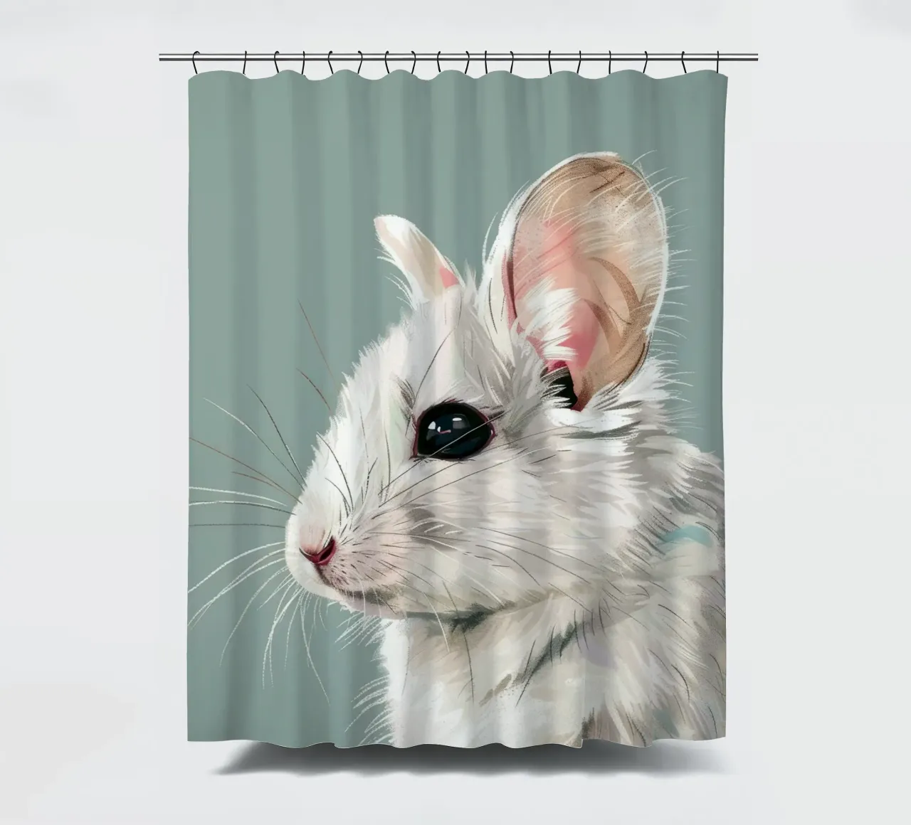 souris blanche, vue de côté, sur un fond vert mat. rideau de douche de DesignDoodle