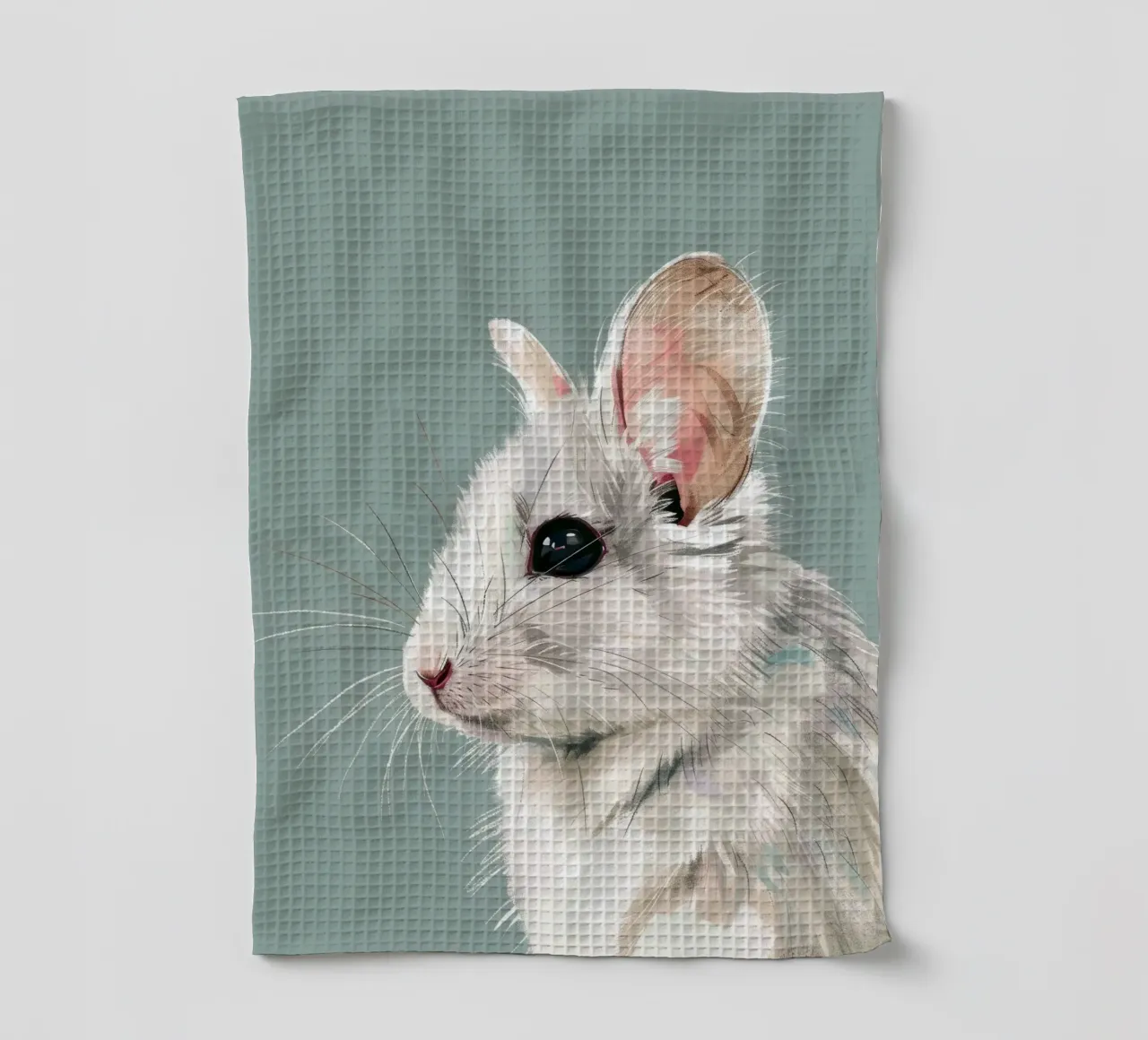 souris blanche, vue de côté, sur un fond vert mat. torchon de DesignDoodle