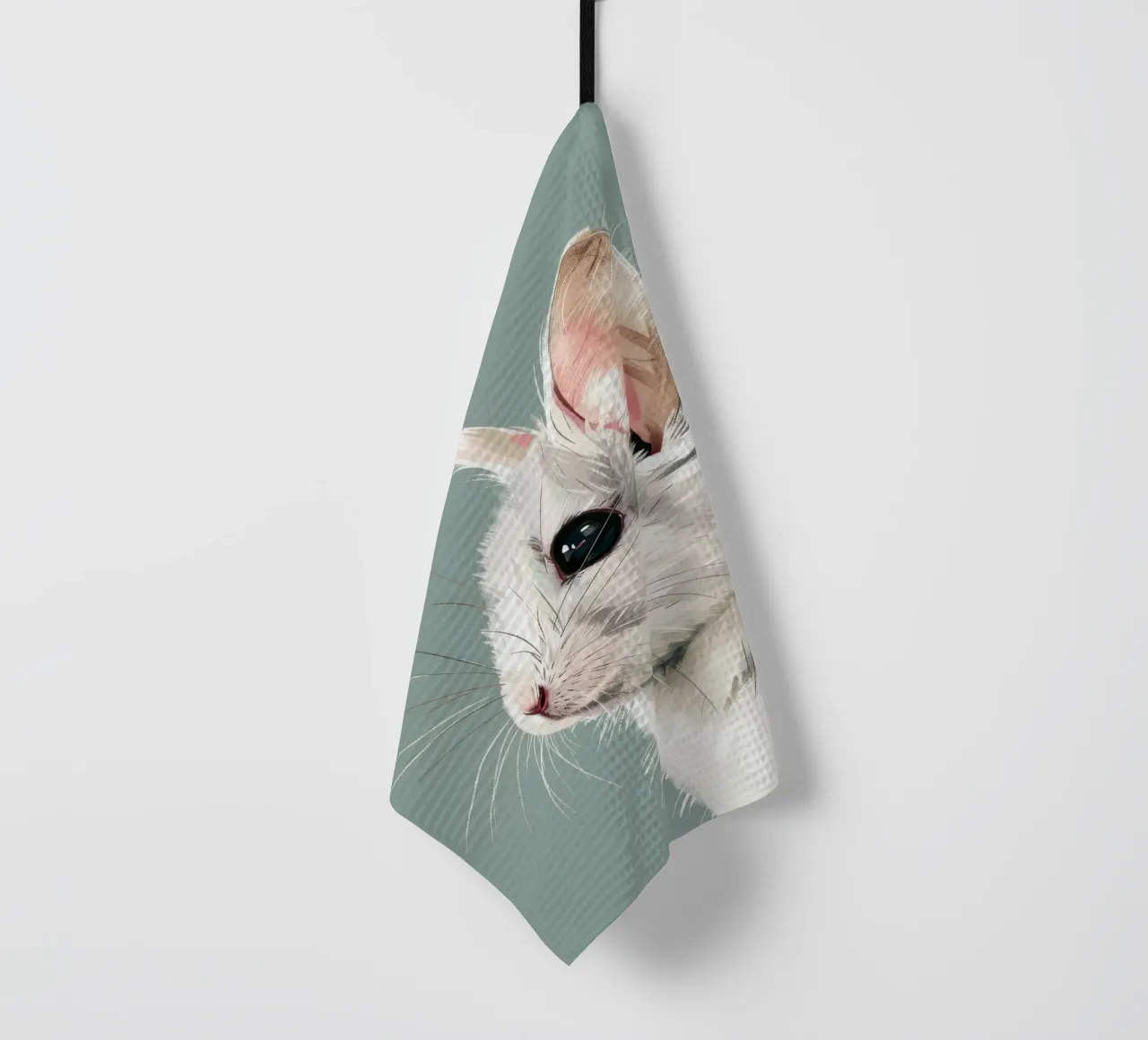 souris blanche, vue de côté, sur un fond vert mat. torchon de DesignDoodle