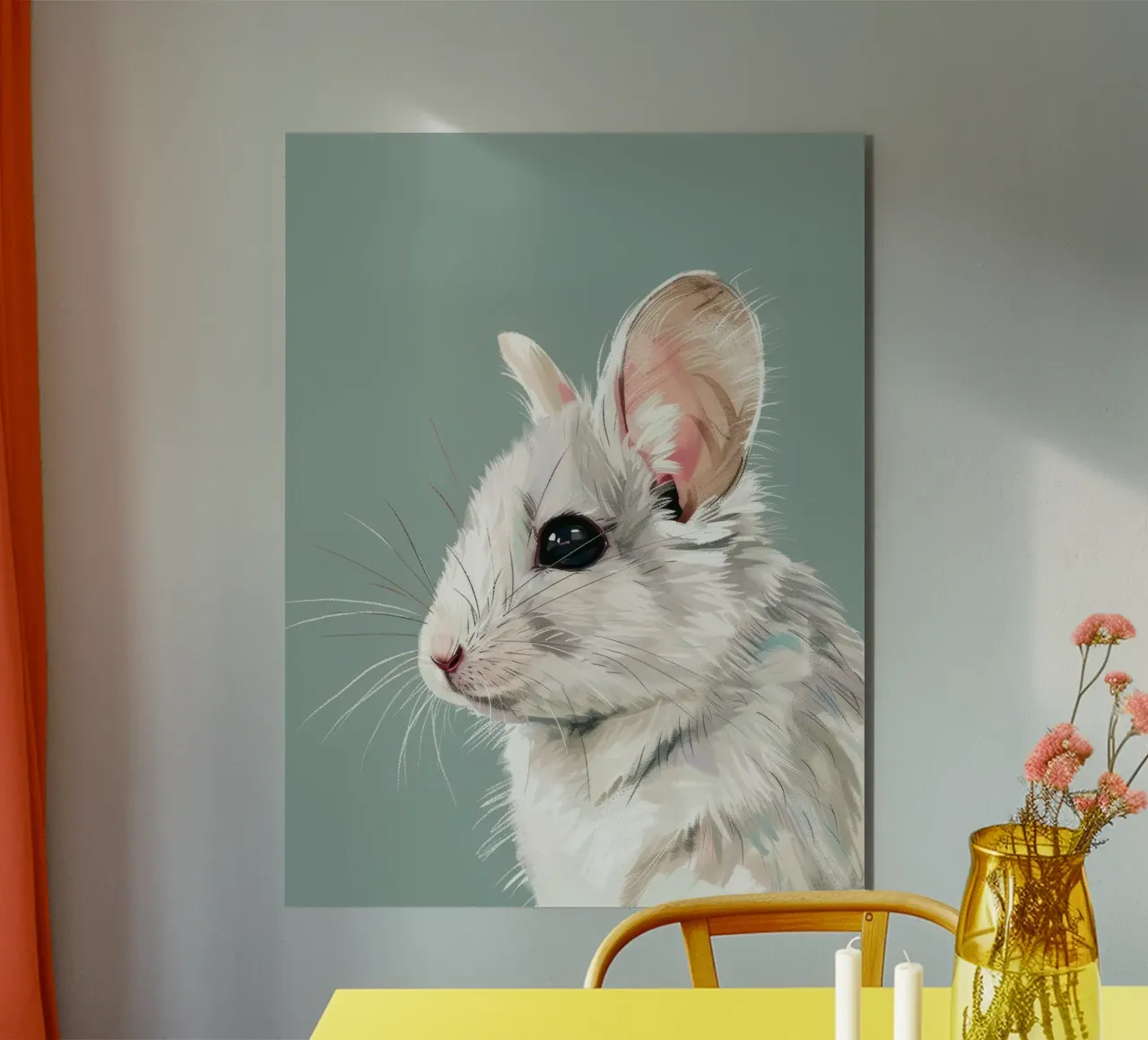 souris blanche, vue de côté, sur un fond vert mat. alu dibond de DesignDoodle