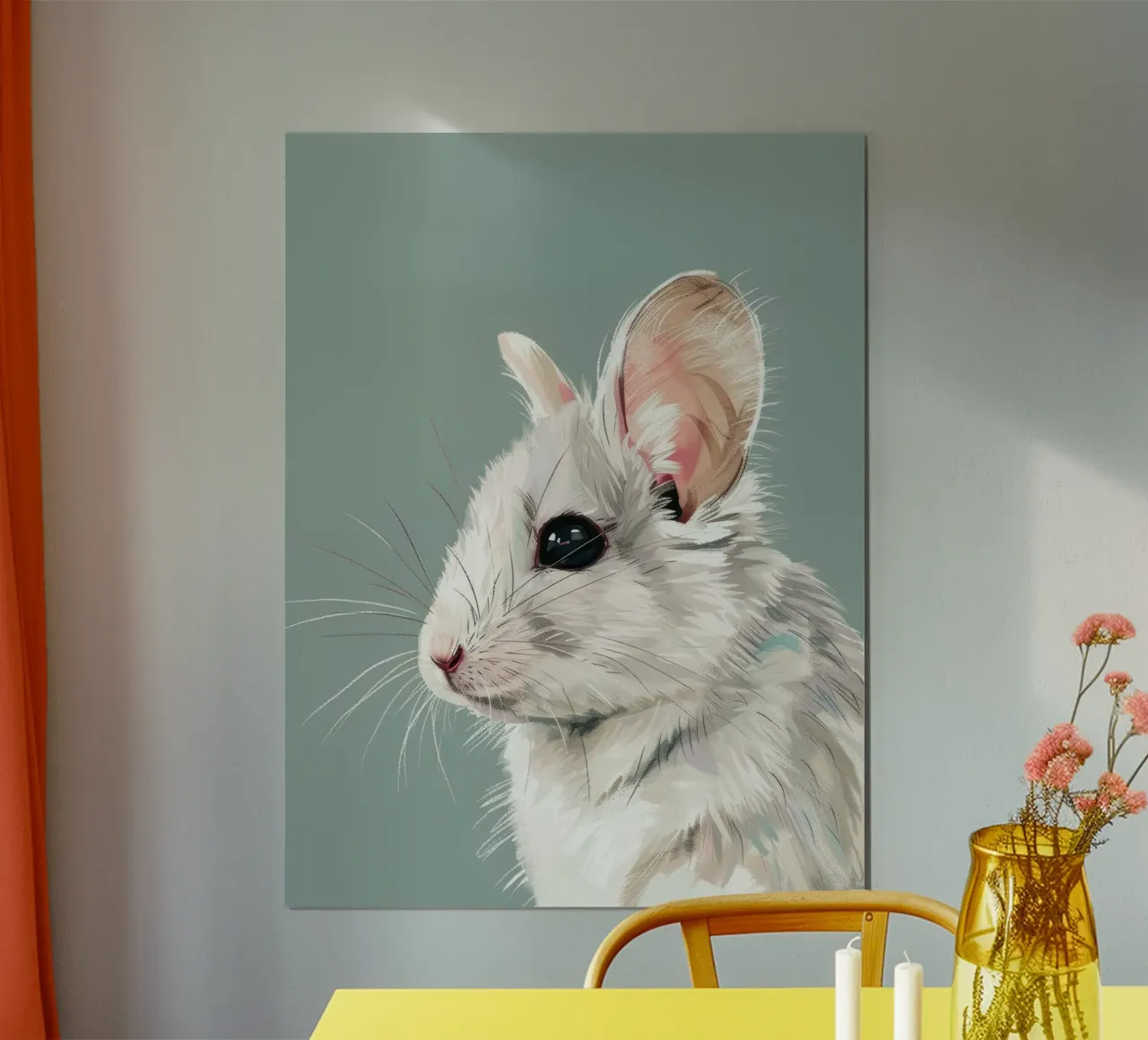 souris blanche, vue de côté, sur un fond vert mat. hahnemühle de DesignDoodle