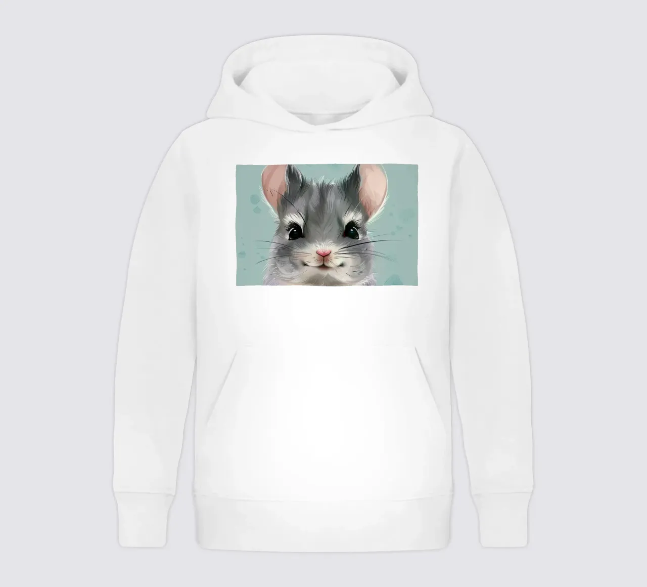 gray hamster with pink ears, sitting with its paws together kids hoodie by DesignDoodle