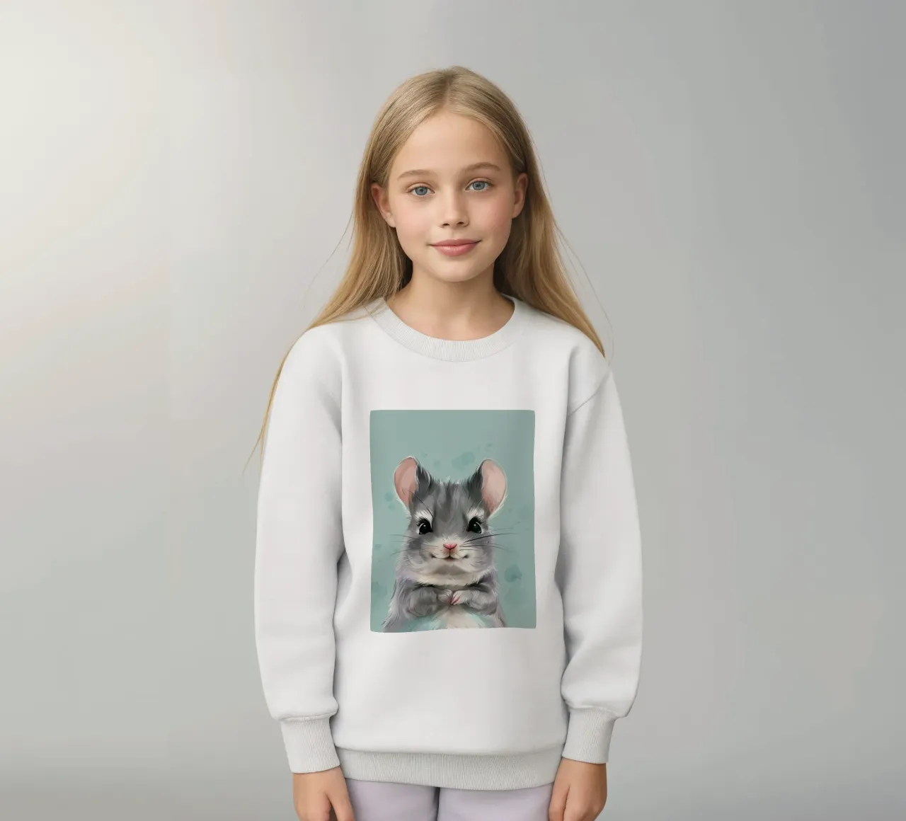 hámster gris con orejas rosas, sentado con las patas juntas sudadera para niño de DesignDoodle