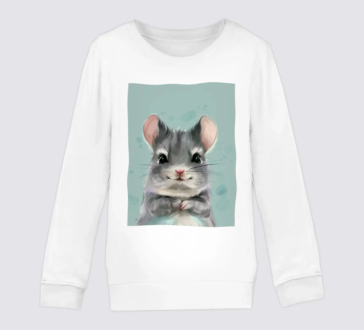 hámster gris con orejas rosas, sentado con las patas juntas sudadera para niño de DesignDoodle