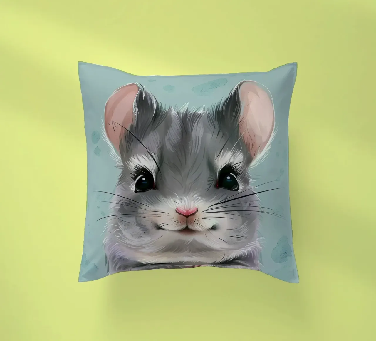 criceto grigio con orecchie rosa, seduto con le zampe unite cuscino da DesignDoodle