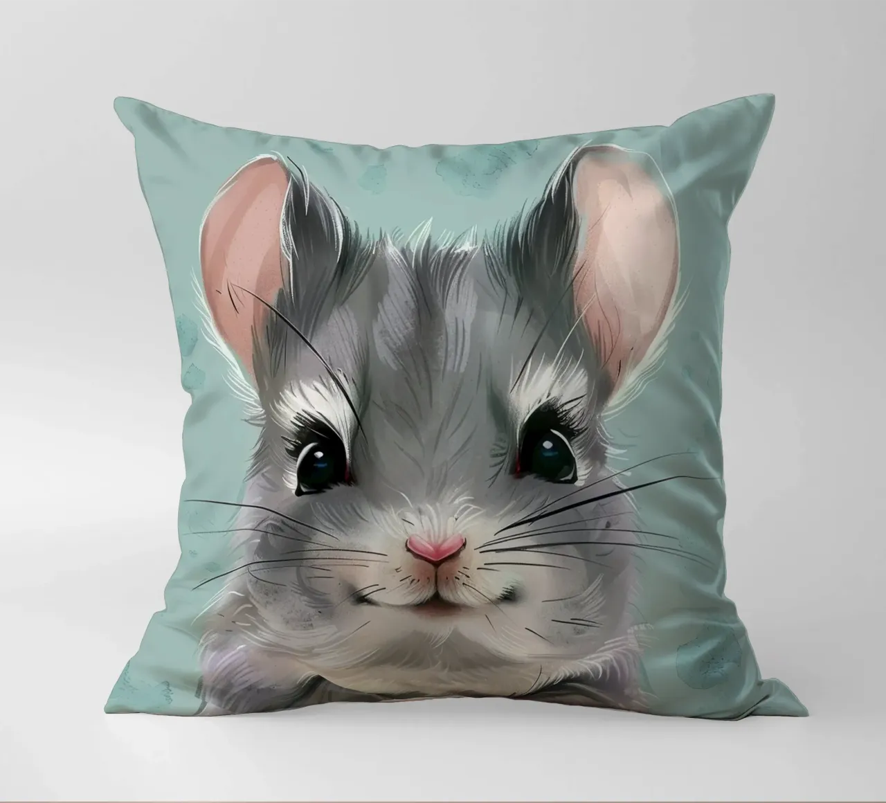 criceto grigio con orecchie rosa, seduto con le zampe unite cuscino da DesignDoodle