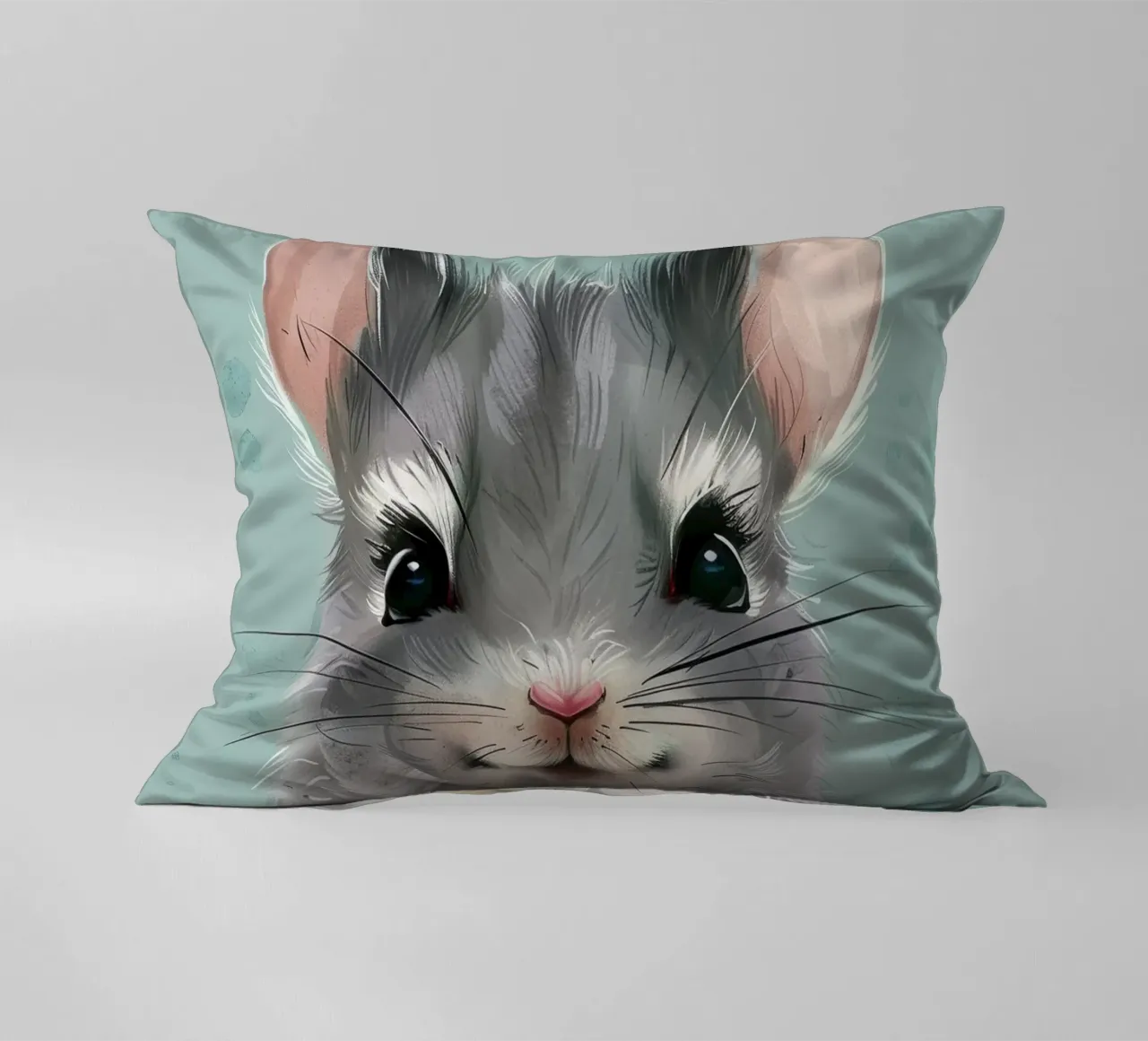 criceto grigio con orecchie rosa, seduto con le zampe unite cuscino da DesignDoodle