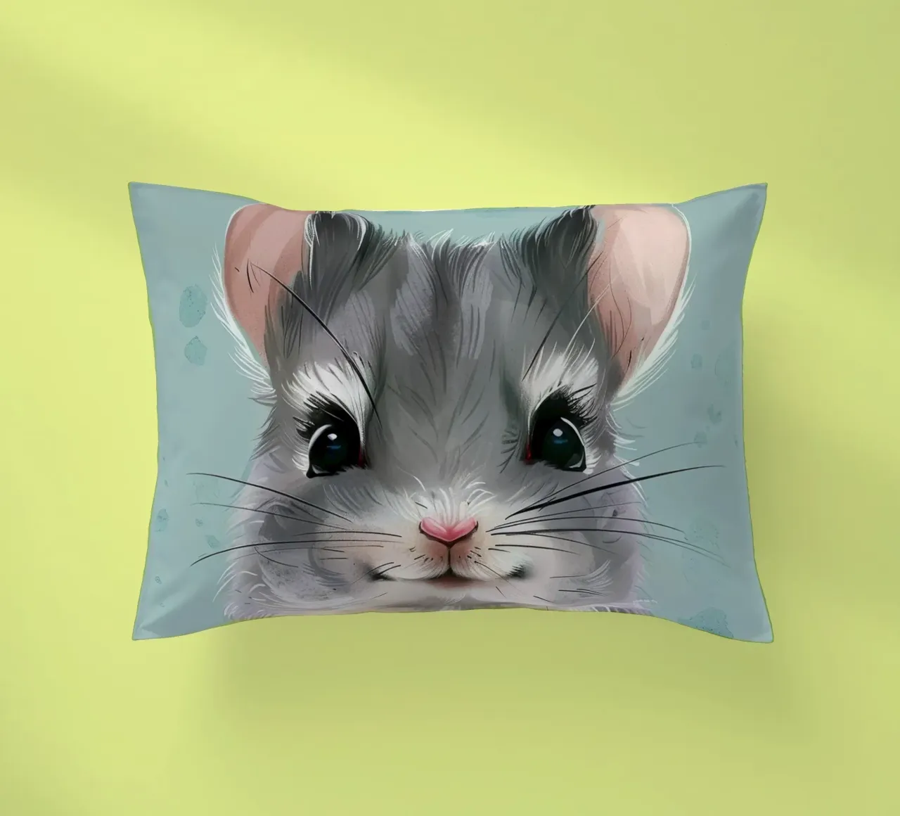 criceto grigio con orecchie rosa, seduto con le zampe unite cuscino da DesignDoodle