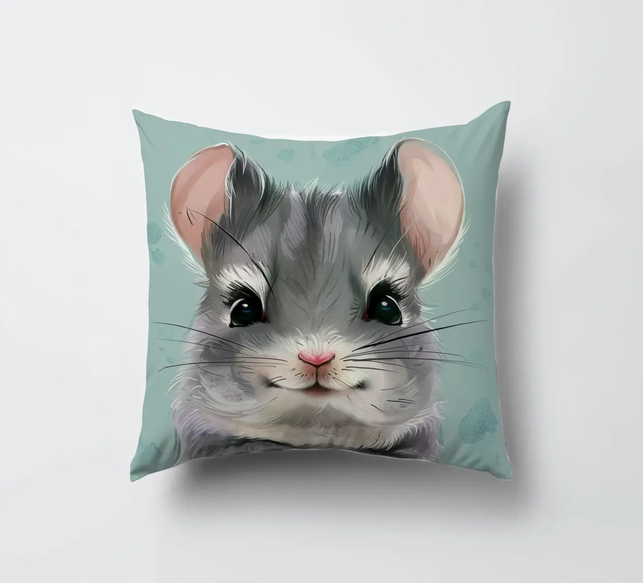 criceto grigio con orecchie rosa, seduto con le zampe unite cuscino da DesignDoodle