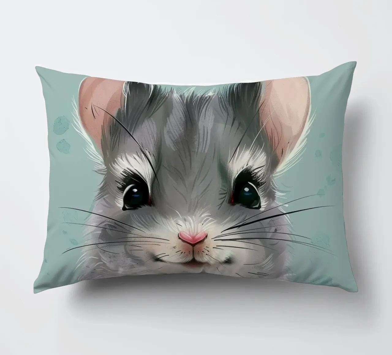 criceto grigio con orecchie rosa, seduto con le zampe unite cuscino da DesignDoodle