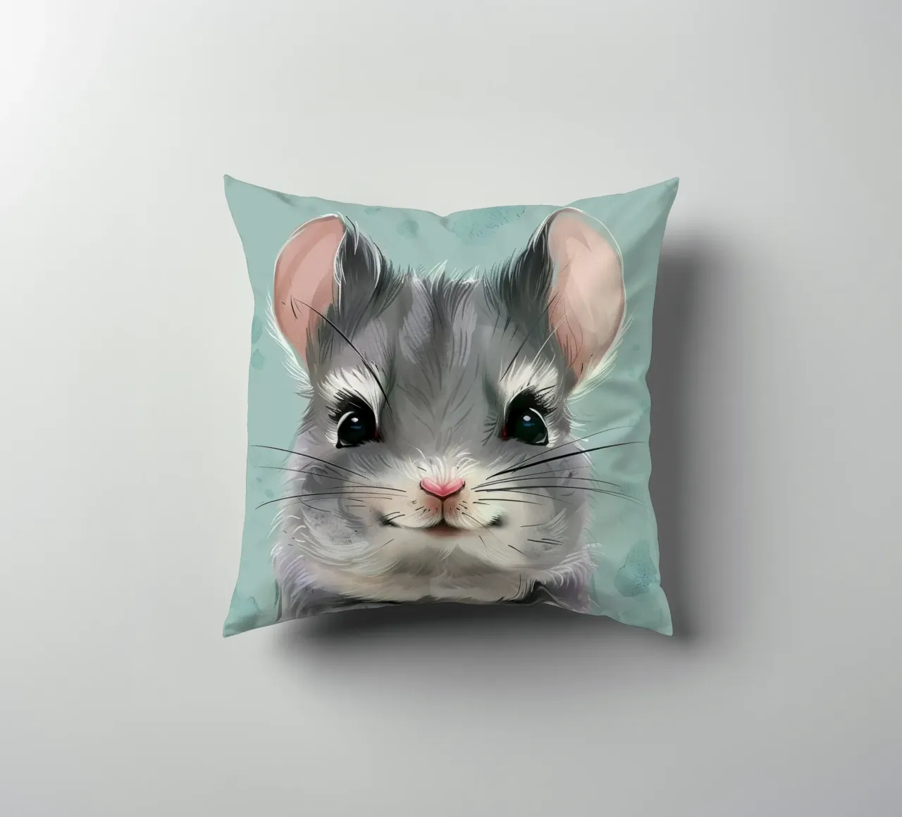 criceto grigio con orecchie rosa, seduto con le zampe unite cuscino da DesignDoodle
