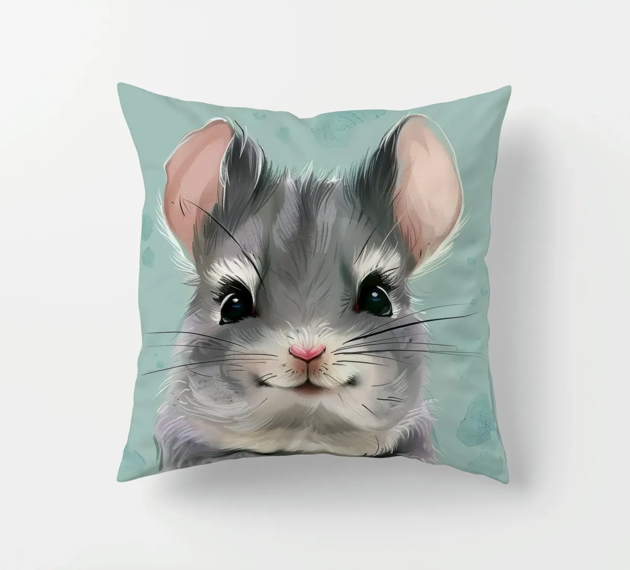 criceto grigio con orecchie rosa, seduto con le zampe unite cuscino da DesignDoodle