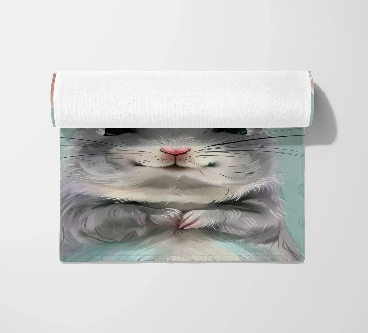 criceto grigio con orecchie rosa, seduto con le zampe unite telo mare da DesignDoodle