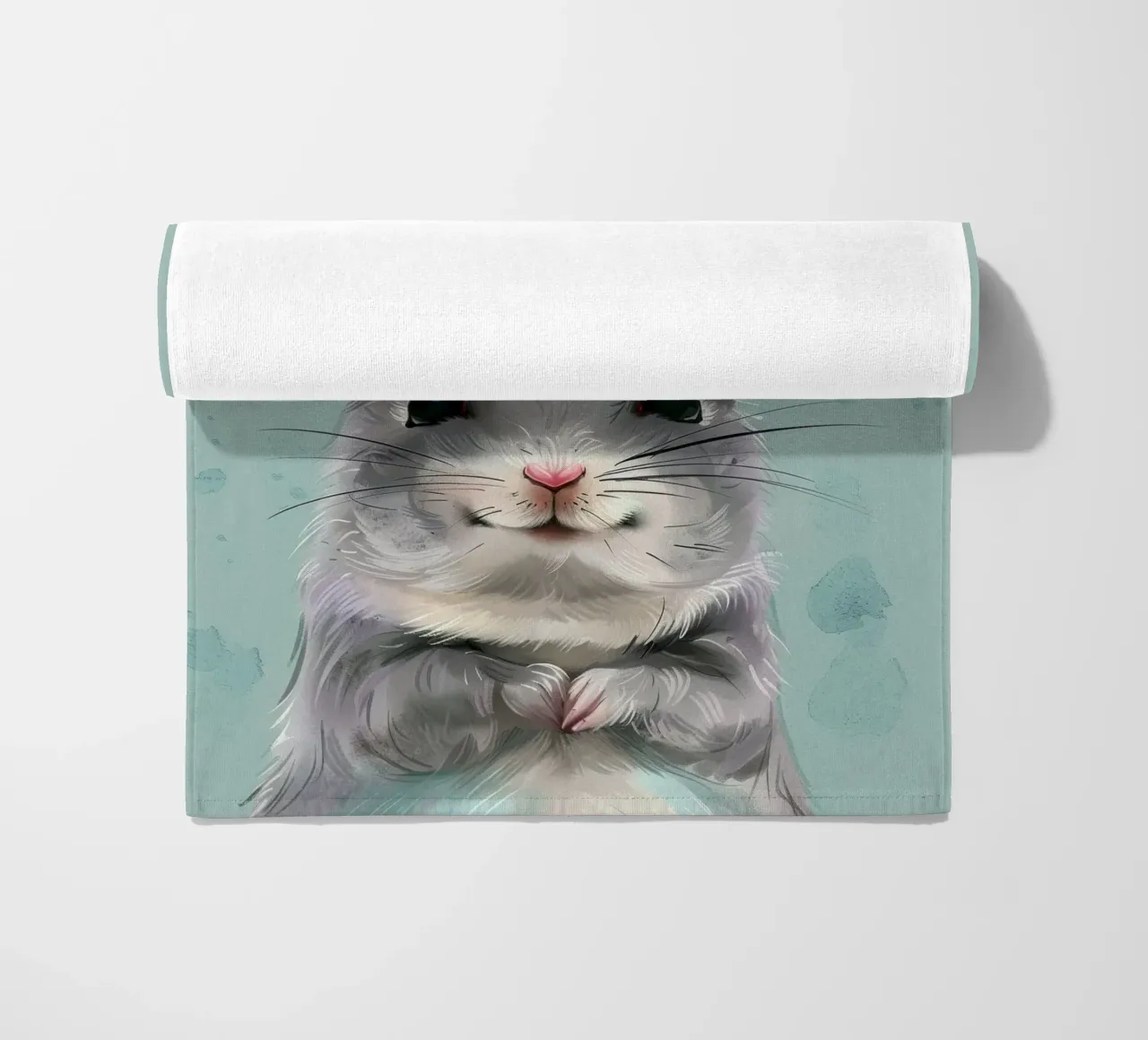 criceto grigio con orecchie rosa, seduto con le zampe unite telo mare da DesignDoodle