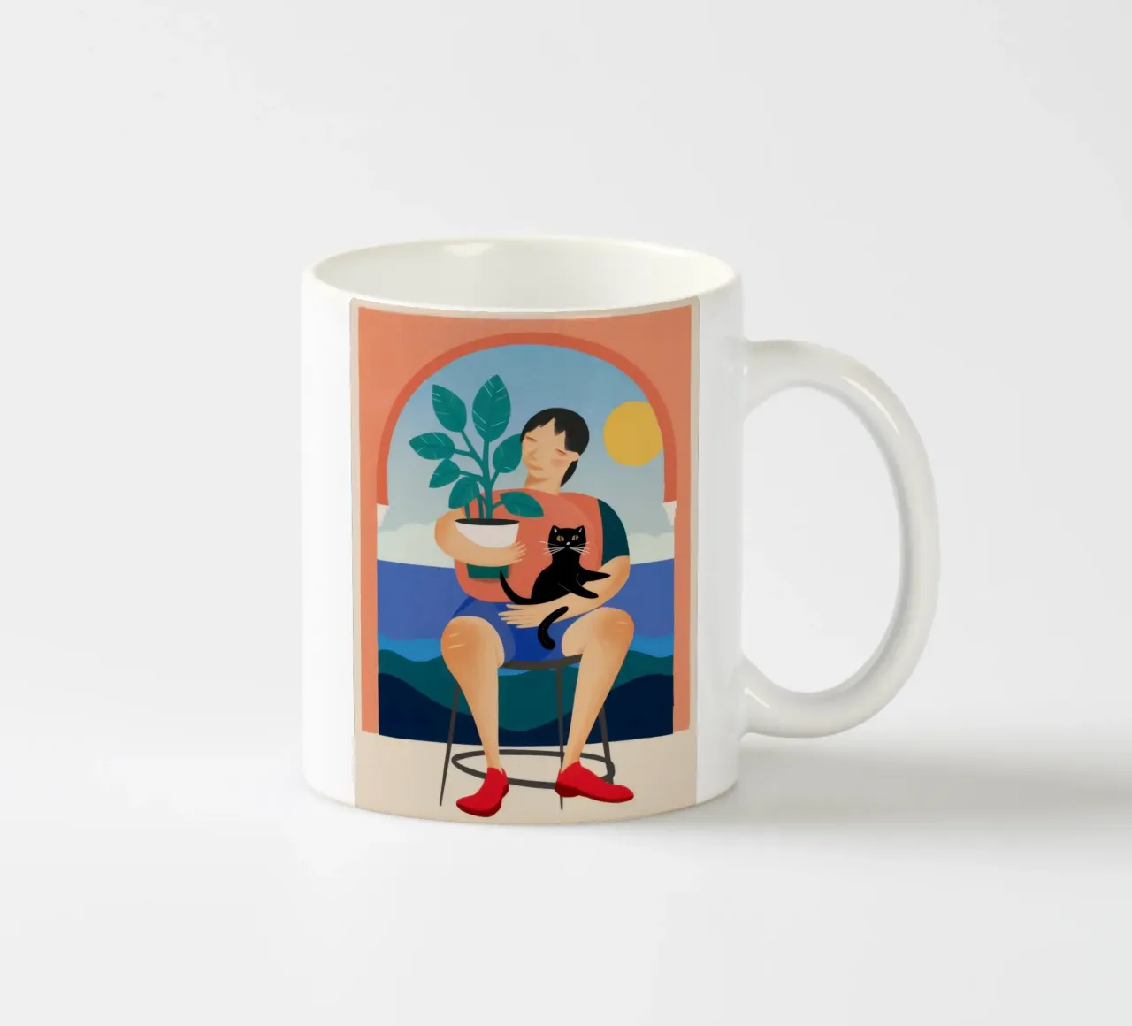 Ragazzo con gatto nero tazza in ceramica da Pale Aura