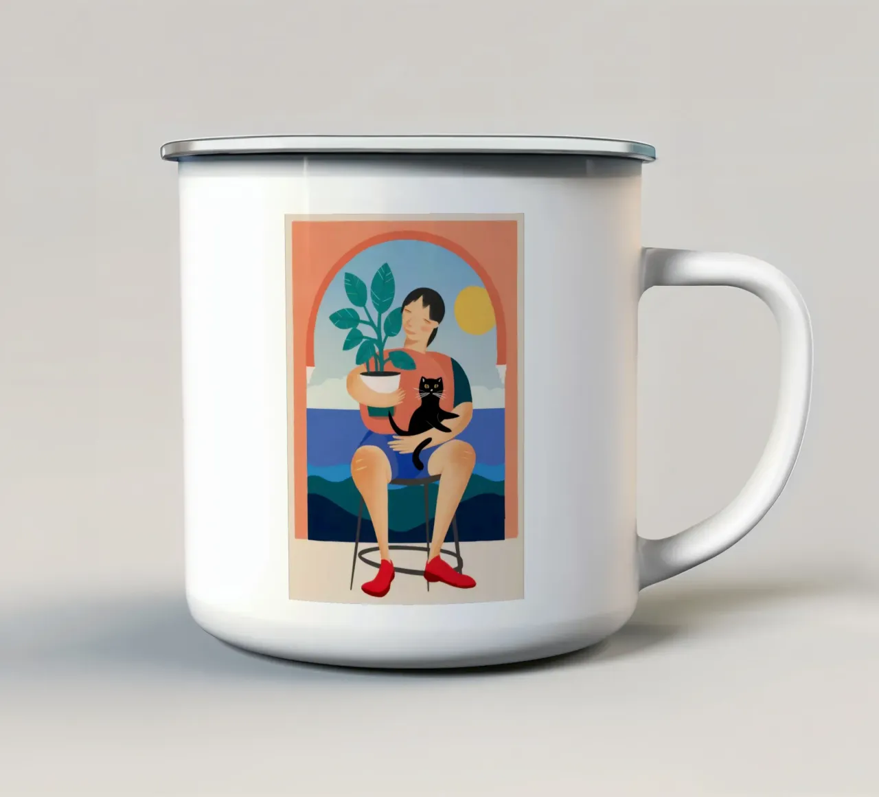 Ragazzo con gatto nero tazza in smalto da Pale Aura