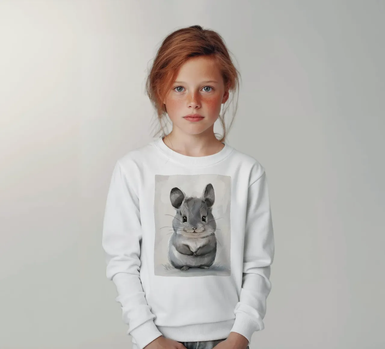 grey chinchilla, front-facing, with large ears & plump body kids sweatshirt by DesignDoodle