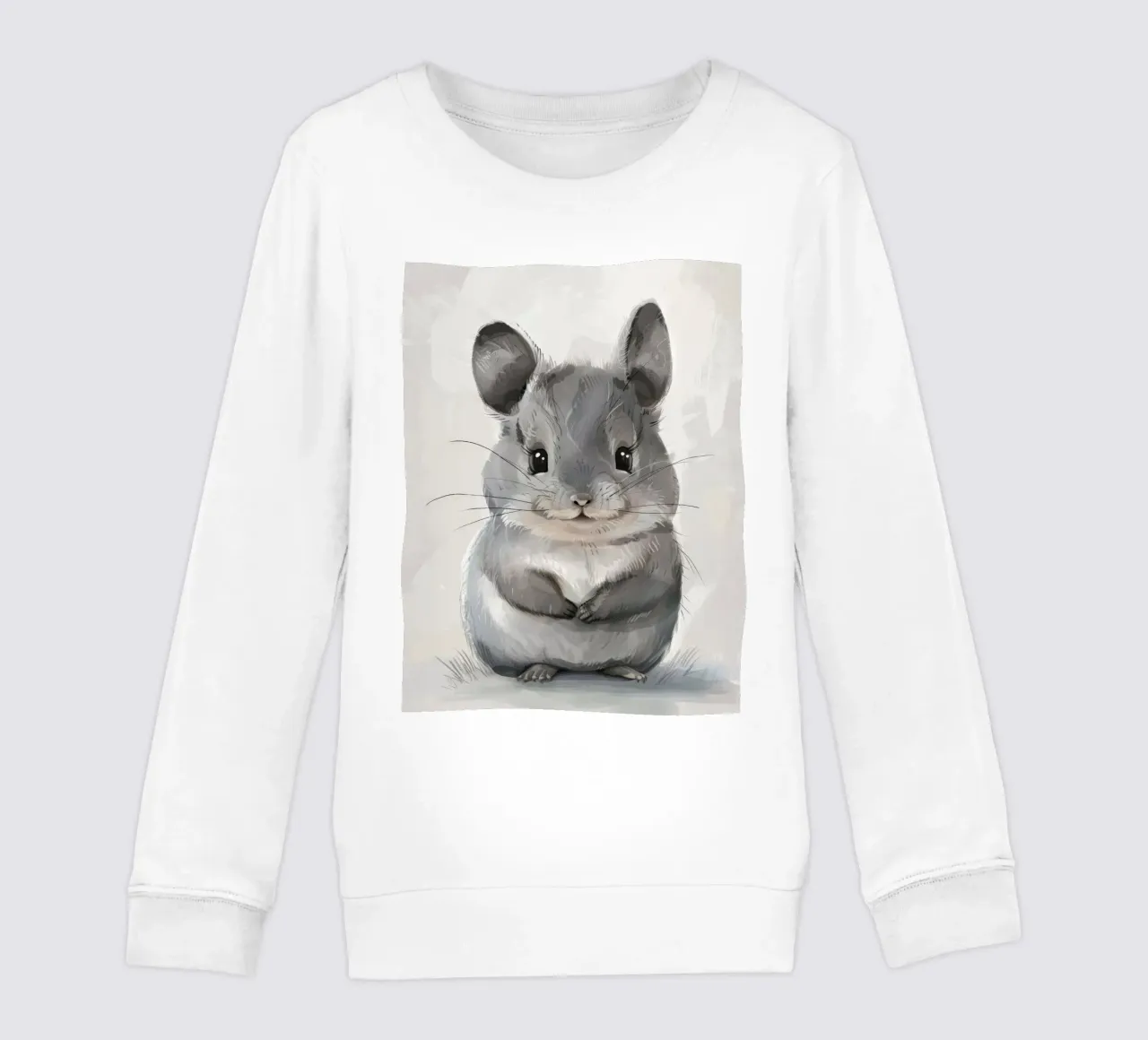 grey chinchilla, front-facing, with large ears & plump body kids sweatshirt by DesignDoodle