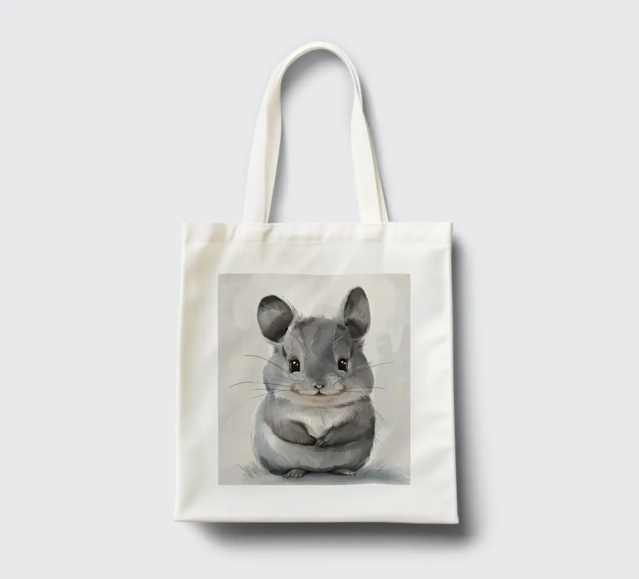 grey chinchilla, front-facing, with large ears & plump body tote bag by DesignDoodle
