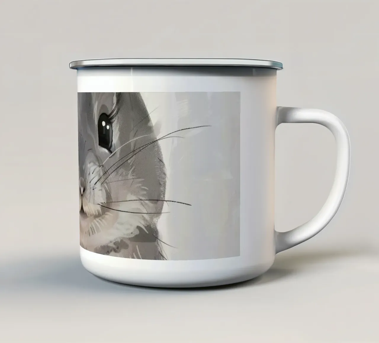 cincillà grigio, frontale, con grandi orecchie e corpo paffuto tazza in smalto da DesignDoodle