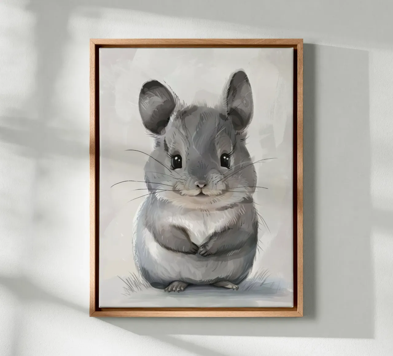 grey chinchilla, front-facing, with large ears & plump body canvas with Floater frame by DesignDoodle