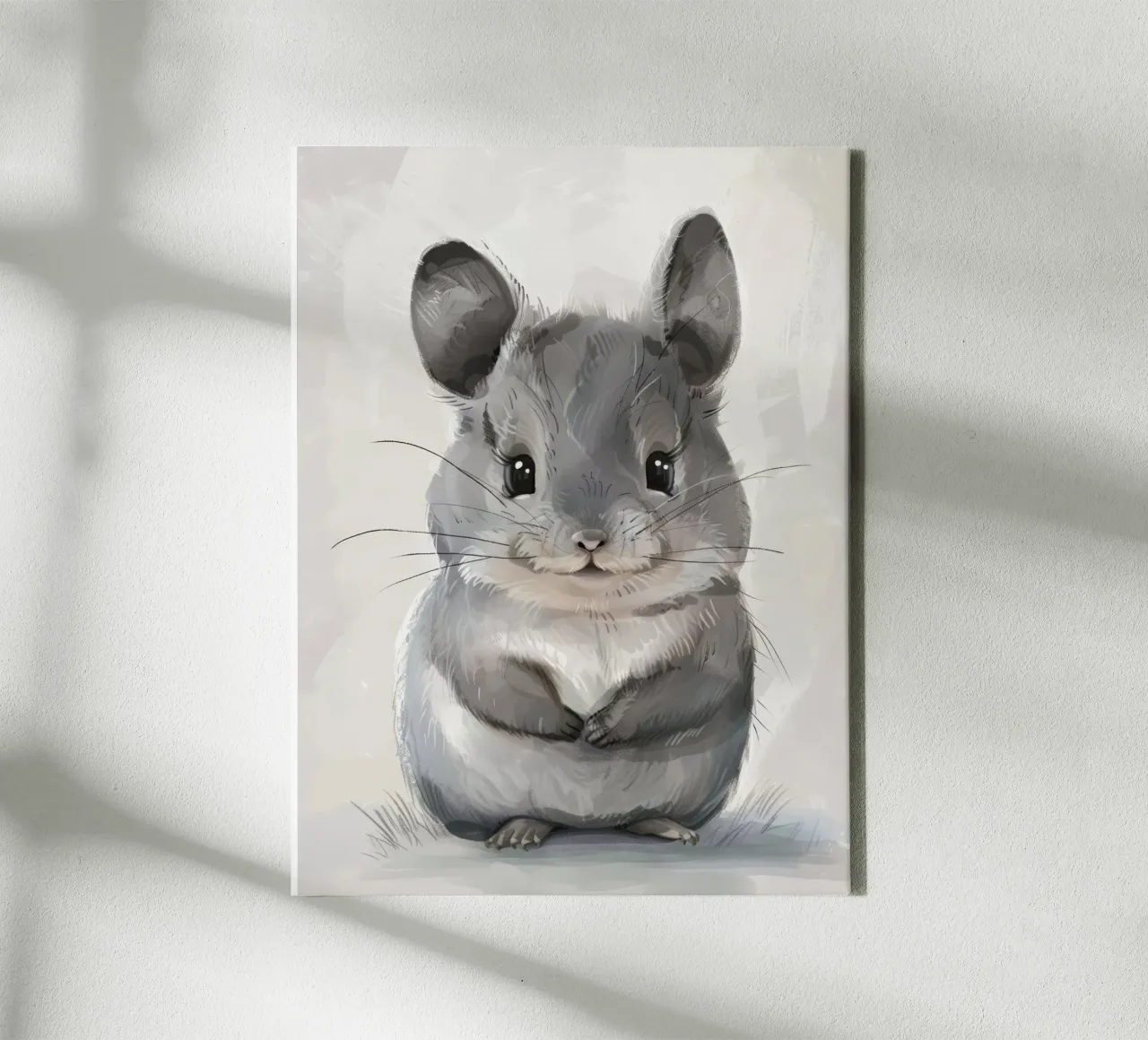 grey chinchilla, front-facing, with large ears & plump body canvas with Floater frame by DesignDoodle