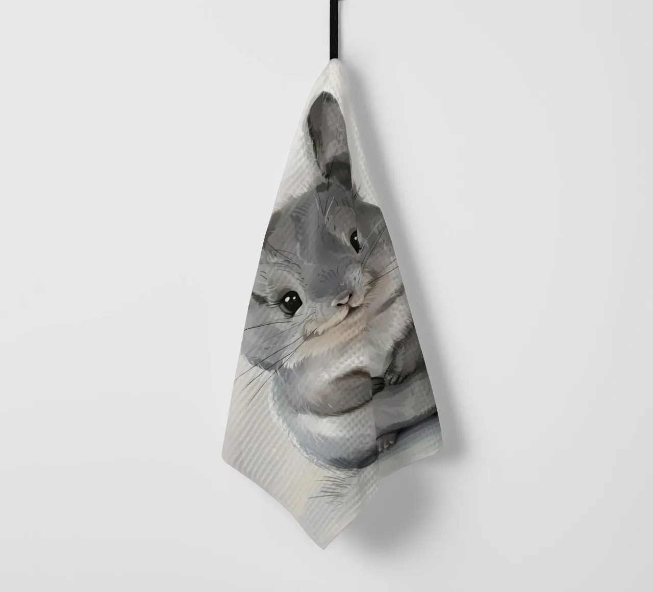 grey chinchilla, front-facing, with large ears & plump body tea towel by DesignDoodle