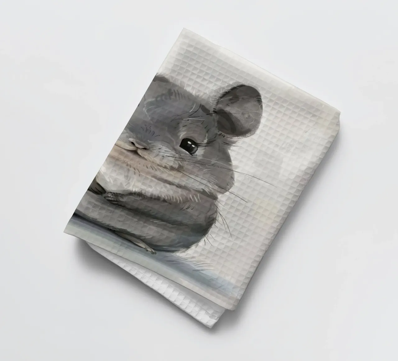 grey chinchilla, front-facing, with large ears & plump body tea towel by DesignDoodle