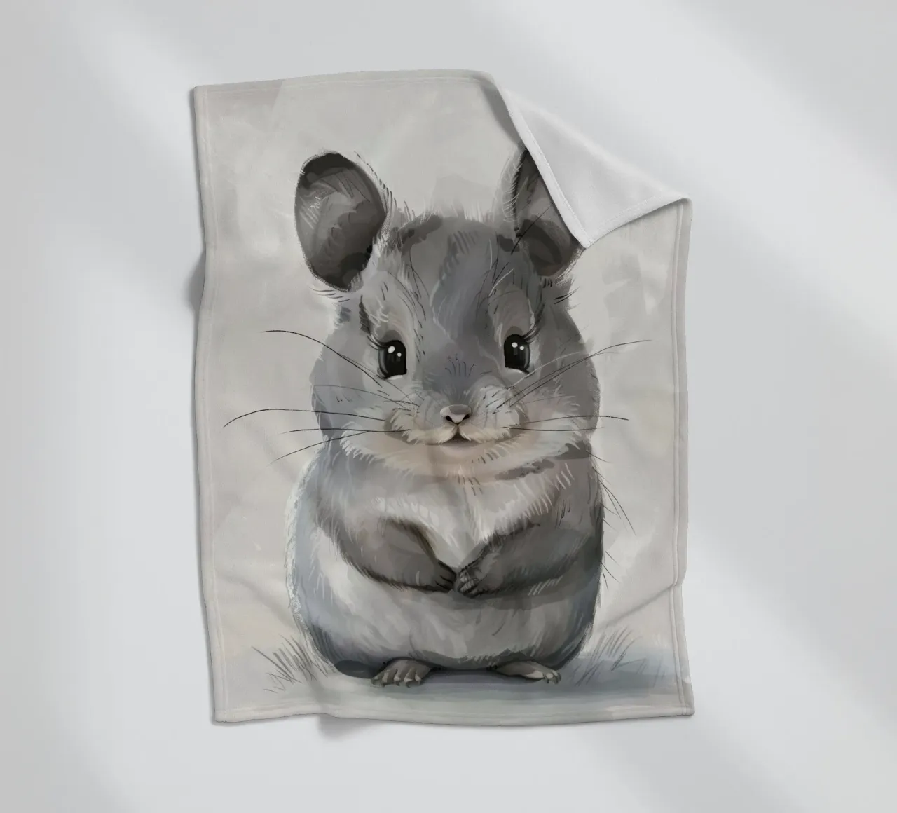 grey chinchilla, front-facing, with large ears & plump body fleece blanket by DesignDoodle