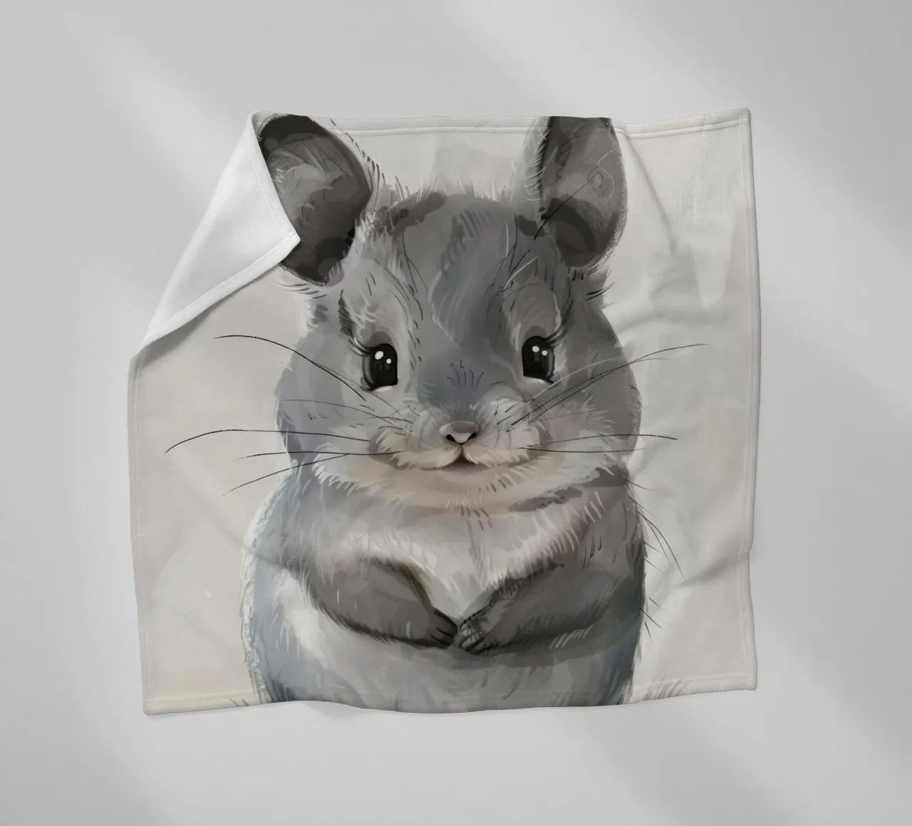 grey chinchilla, front-facing, with large ears & plump body fleece blanket by DesignDoodle