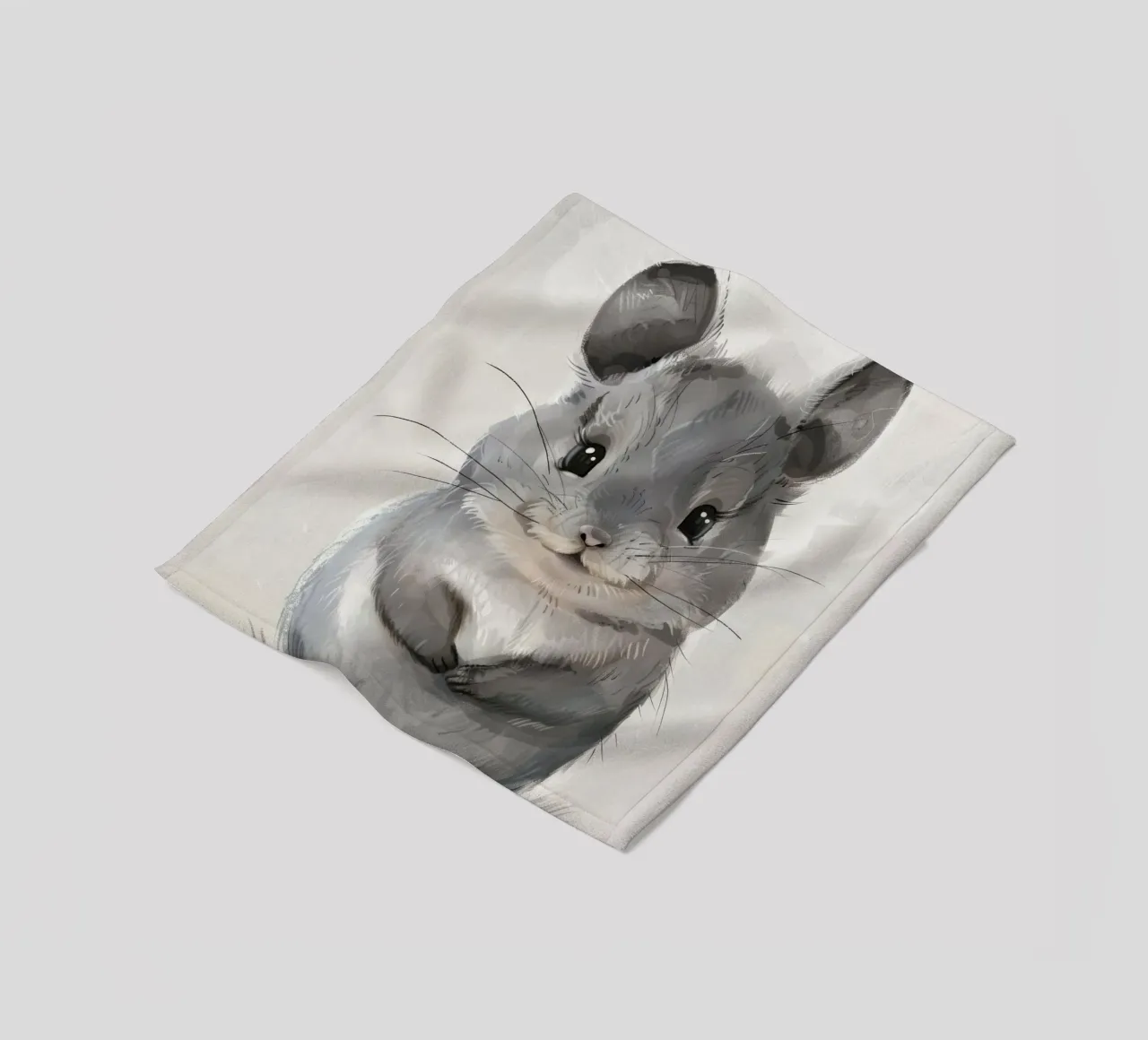 grey chinchilla, front-facing, with large ears & plump body fleece blanket by DesignDoodle