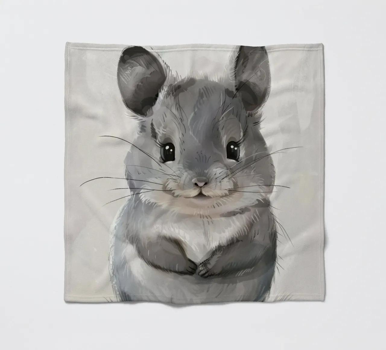 grey chinchilla, front-facing, with large ears & plump body fleece blanket by DesignDoodle