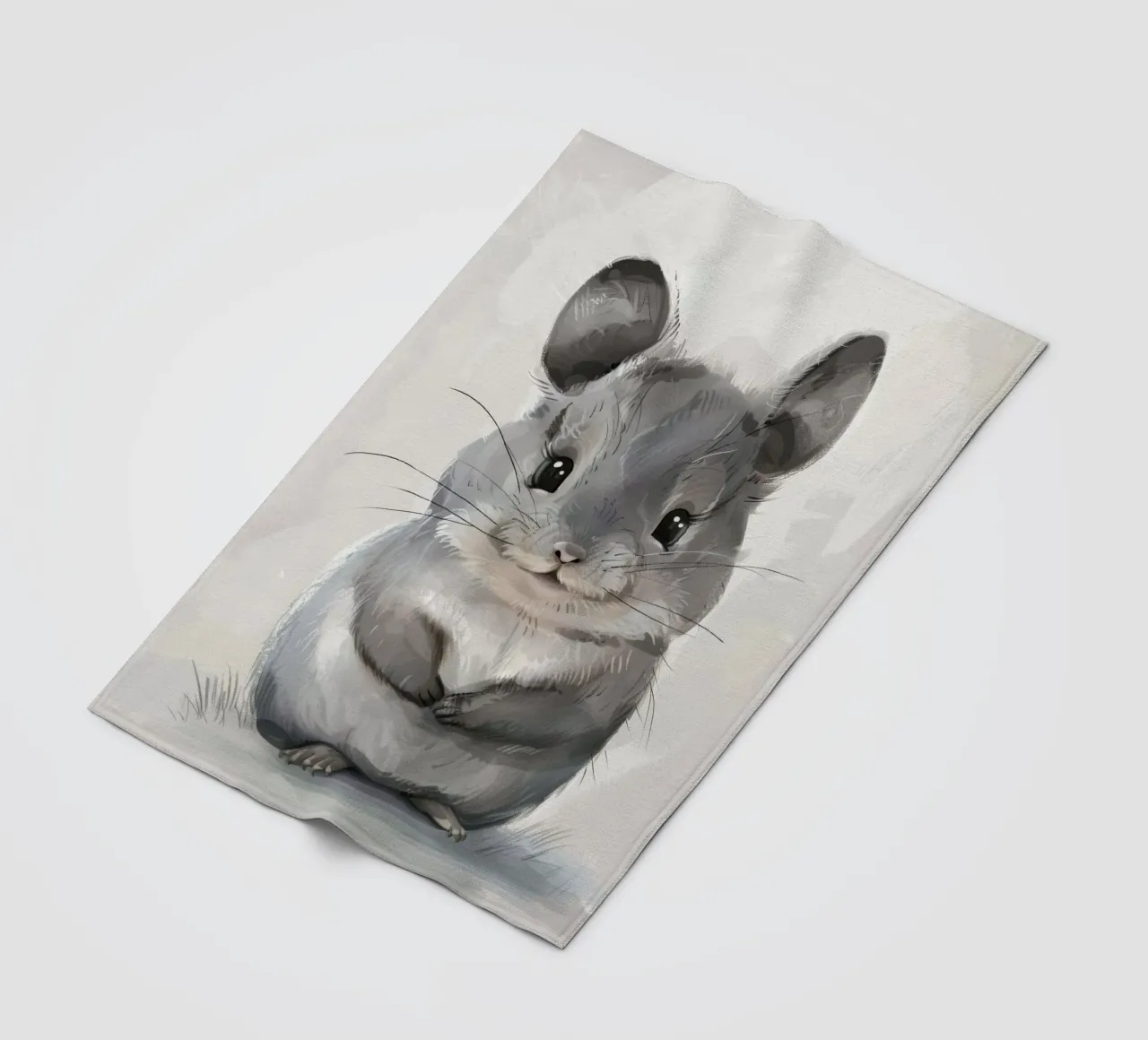 grey chinchilla, front-facing, with large ears & plump body fleece blanket by DesignDoodle