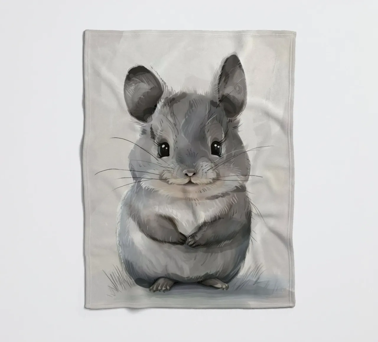 grey chinchilla, front-facing, with large ears & plump body fleece blanket by DesignDoodle