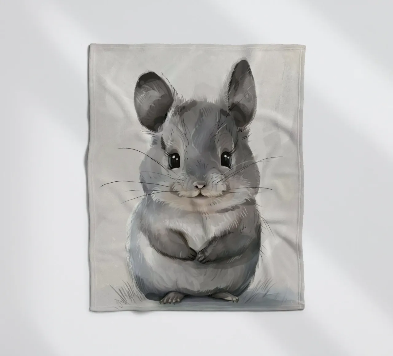 grey chinchilla, front-facing, with large ears & plump body fleece blanket by DesignDoodle