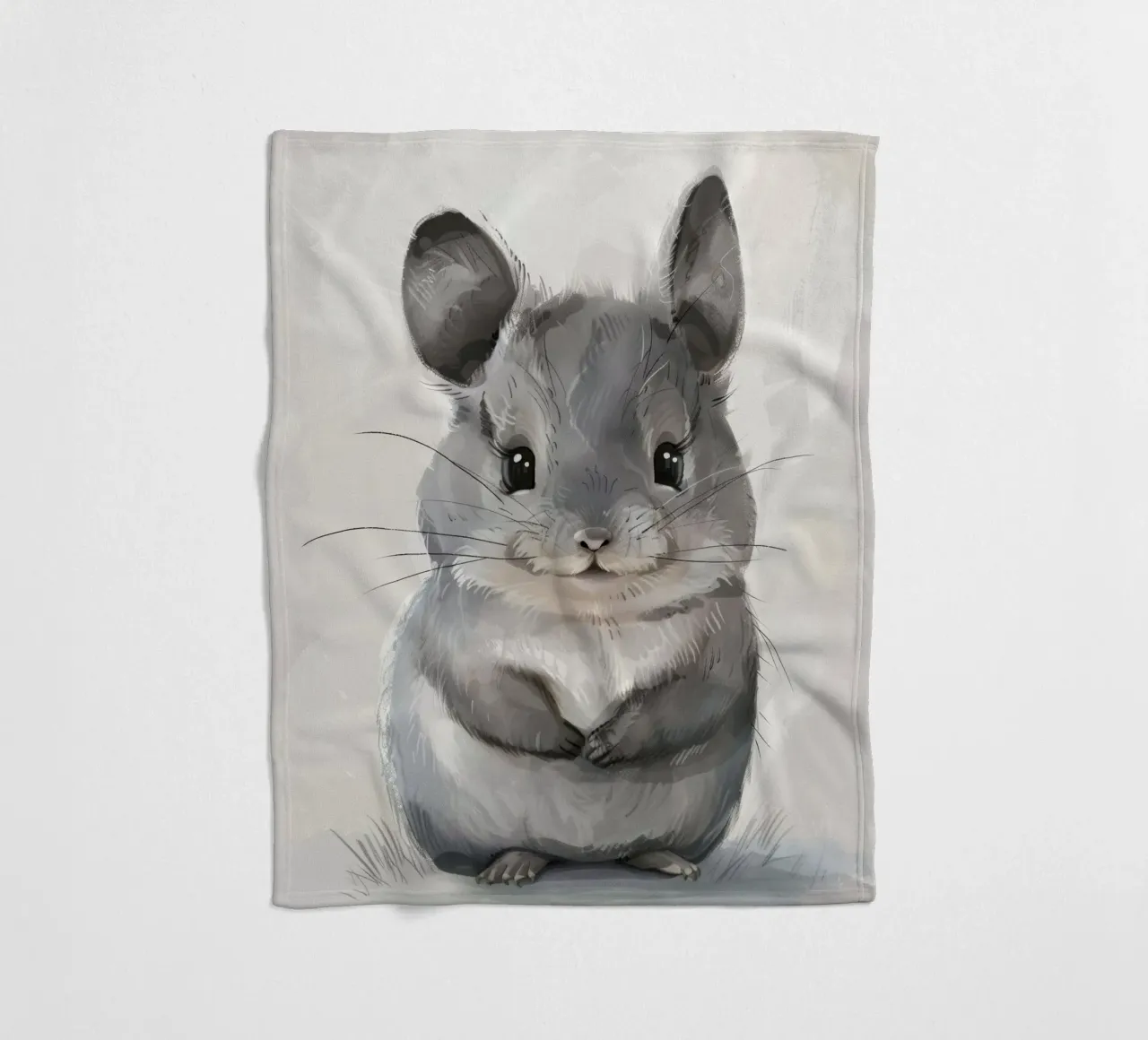 grey chinchilla, front-facing, with large ears & plump body fleece blanket by DesignDoodle