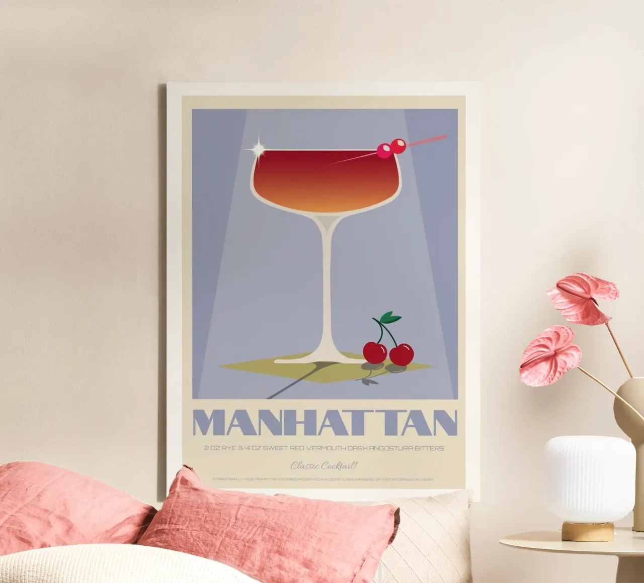 Manhattan siroop canvas met Baklijst van Cocktail Drink