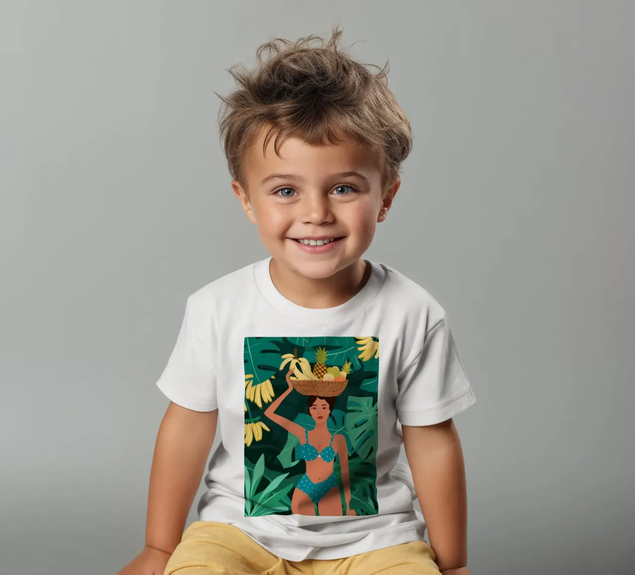 Banana Bikini Babe kids t-shirt by Pale Aura